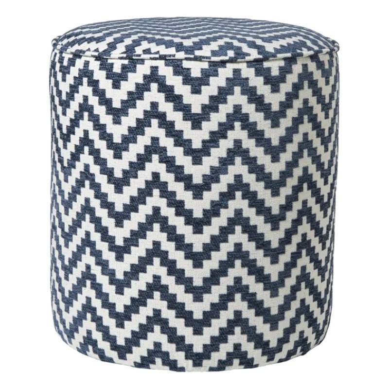 Xenos Poefjes-Poef zigzag - blauw/wit - ø35x38 cm