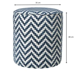 Xenos Poefjes-Poef zigzag - blauw/wit - ø35x38 cm