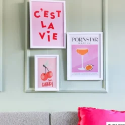 Xenos Posters-Poster met lijst cherry - roze/wit - 30x21 cm