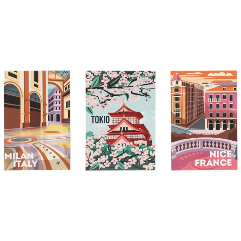 Xenos Posters-Posters city - set van 3 - 10x15 cm