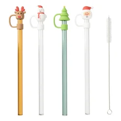 Xenos Rietjes-Rietjes kerst glas - set van 4 - ø1x20 cm