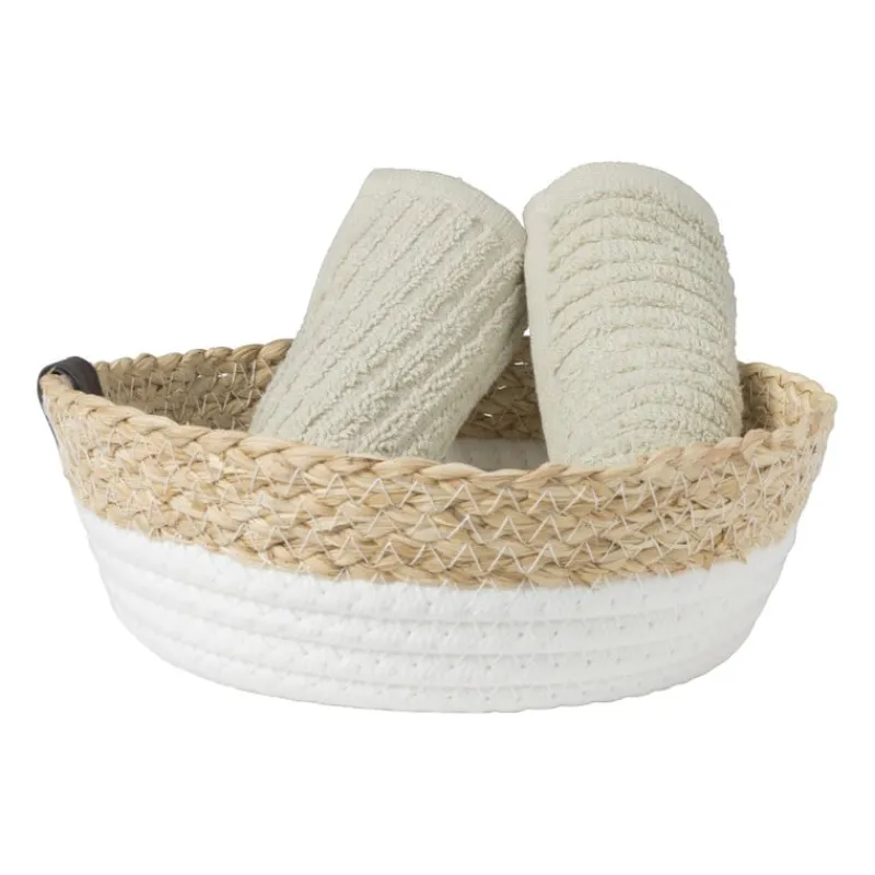 Xenos Manden|Manden-Rond mandje - ø22x7 cm - naturel/wit
