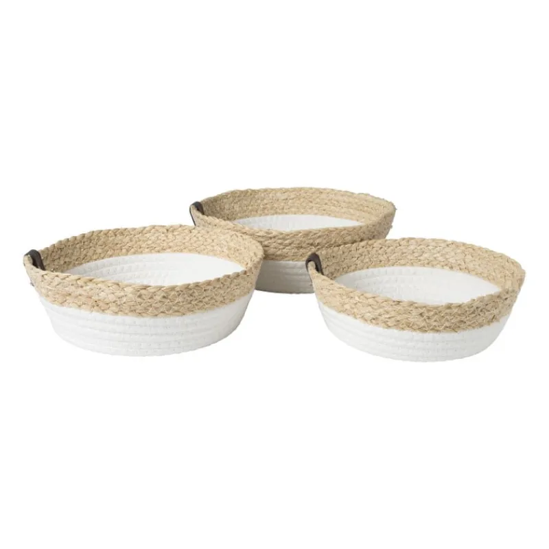 Xenos Manden|Manden-Rond mandje - ø22x7 cm - naturel/wit