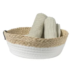 Xenos Manden|Manden-Rond mandje - ø24x8 cm - naturel/wit