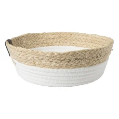 Xenos Manden|Manden-Rond mandje - ø26x9 cm - naturel/wit