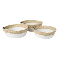 Xenos Manden|Manden-Rond mandje - ø26x9 cm - naturel/wit