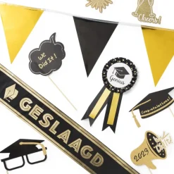 Xenos Verkleedaccessoires-Rozet geslaagd - goud/zwart - 24 cm
