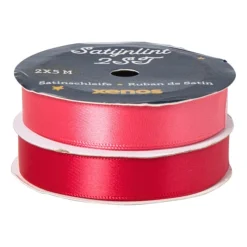 Xenos Kerst Inpakken-Satijnen lint rood/roze - 1.5x500 cm - set van 2