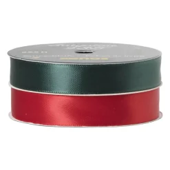 Xenos Kerst Inpakken-Satijnenlint rood/groen - 1.5x500 cm - set van 2