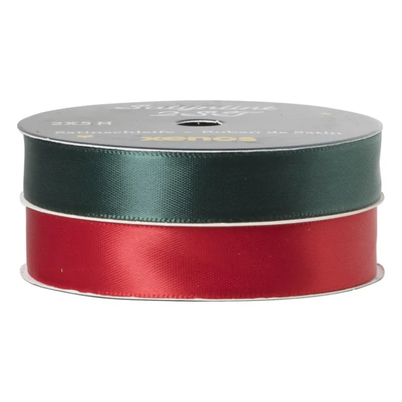 Xenos Kerst Inpakken-Satijnenlint rood/groen - 1.5x500 cm - set van 2