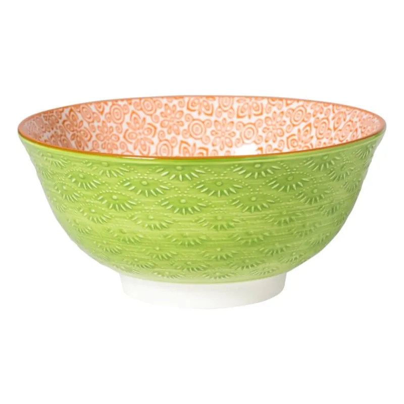 Xenos Tapasservies|Schalen-Schaaltje Anke groot - groen/oranje - ø15.5x7 cm