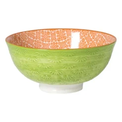 Xenos Tapasservies|Schalen-Schaaltje Anke middel - groen/oranje - ø12x5.8 cm