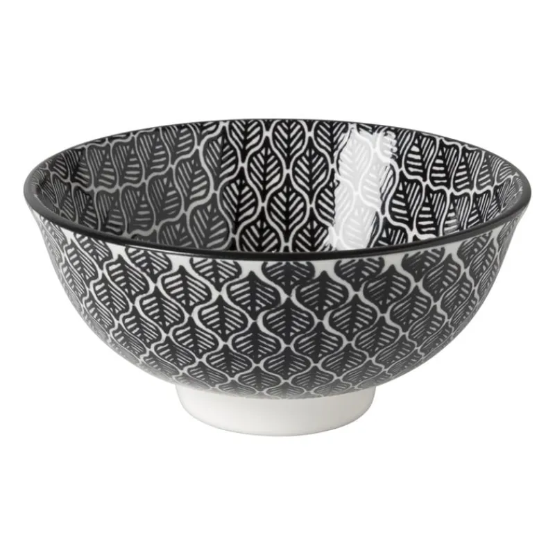 Xenos Schalen-Schaaltje black print blaadjes - ø12x6 cm