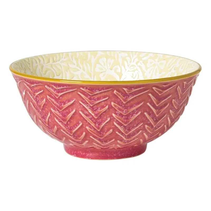 Xenos Tapasservies|Schalen-Schaaltje Lilly groot - geel/roze - ø15.8x7.3 cm