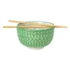 Xenos Sushi Servies|Schalen-Schaaltje met eetstokjes - groen/wit - ø14.7x9 cm