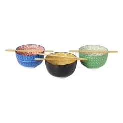 Xenos Sushi Servies|Schalen-Schaaltje met eetstokjes - groen/wit - ø14.7x9 cm