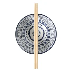 Xenos Sushi|Schalen-Schaaltje met eetstokjes Axel - groen/blauw - ø15x9 cm