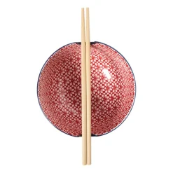 Xenos Sushi|Schalen-Schaaltje met eetstokjes Amber - blauw/rood - ø15x9 cm