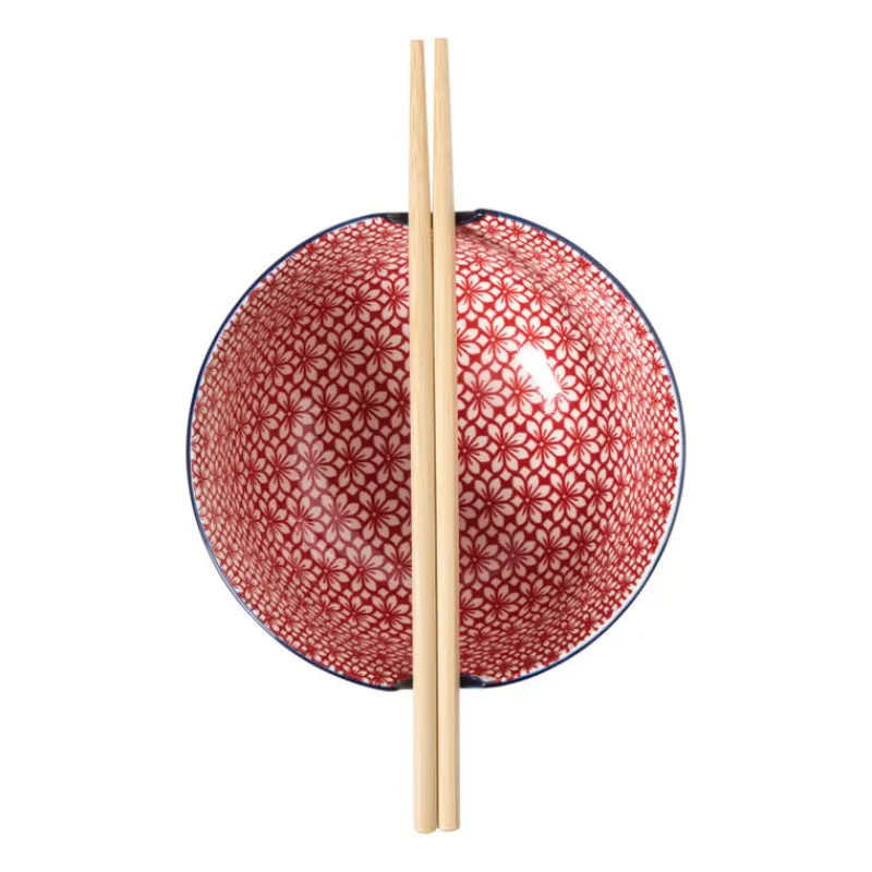 Xenos Sushi|Schalen-Schaaltje met eetstokjes Amber - blauw/rood - ø15x9 cm