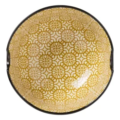 Xenos Sushi Servies|Schalen-Schaaltje met eetstokjes - geel/zwart - ø14.7x9 cm