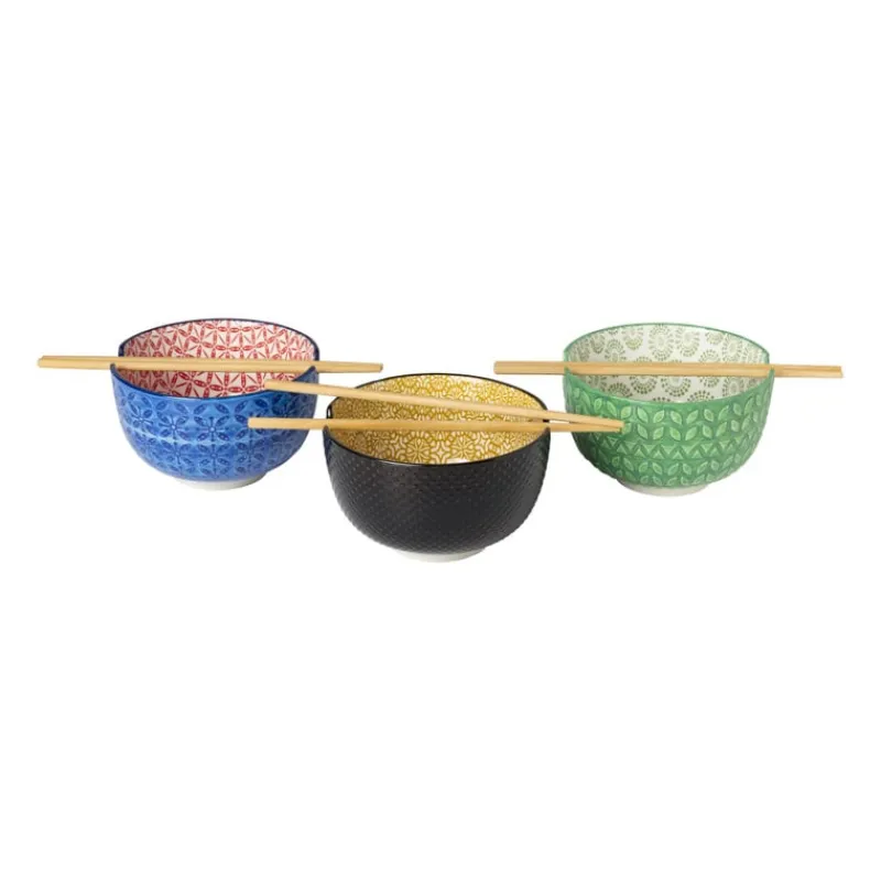 Xenos Sushi Servies|Schalen-Schaaltje met eetstokjes - geel/zwart - ø14.7x9 cm