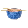Xenos Sushi Servies|Schalen-Schaaltje met eetstokjes - blauw/rood - ø14.7x9 cm