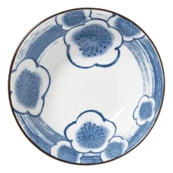 Xenos Sushi Servies|Schalen-Schaaltje Mico bloemen groot - blauw/wit - ø10.8x3.7 cm