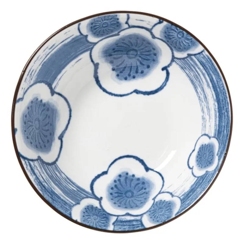 Xenos Sushi Servies|Schalen-Schaaltje Mico bloemen groot - blauw/wit - ø10.8x3.7 cm