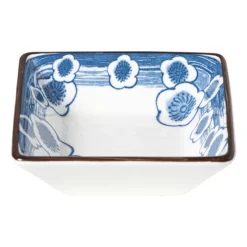 Xenos Sushi Servies|Schalen-Schaaltje Mico bloemen klein - blauw/wit - 3x9.2x9.2 cm