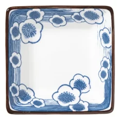 Xenos Sushi Servies|Schalen-Schaaltje Mico bloemen klein - blauw/wit - 3x9.2x9.2 cm
