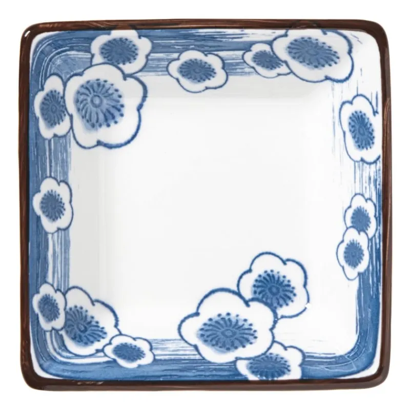 Xenos Sushi Servies|Schalen-Schaaltje Mico bloemen klein - blauw/wit - 3x9.2x9.2 cm