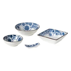 Xenos Sushi Servies|Schalen-Schaaltje Mico bloemen klein - blauw/wit - 3x9.2x9.2 cm