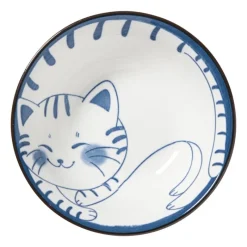 Xenos Sushi Servies|Schalen-Schaaltje Mico kat groot - blauw/wit - ø10.8x3.7 cm
