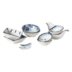 Xenos Sushi Servies|Schalen-Schaaltje Mico kat klein - blauw/wit - 3x9.2x9.2 cm