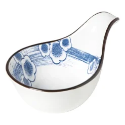 Xenos Sushi Servies|Schalen-Schaaltje Mico met handvat bloemen - blauw/wit - 3x8x12.5 cm