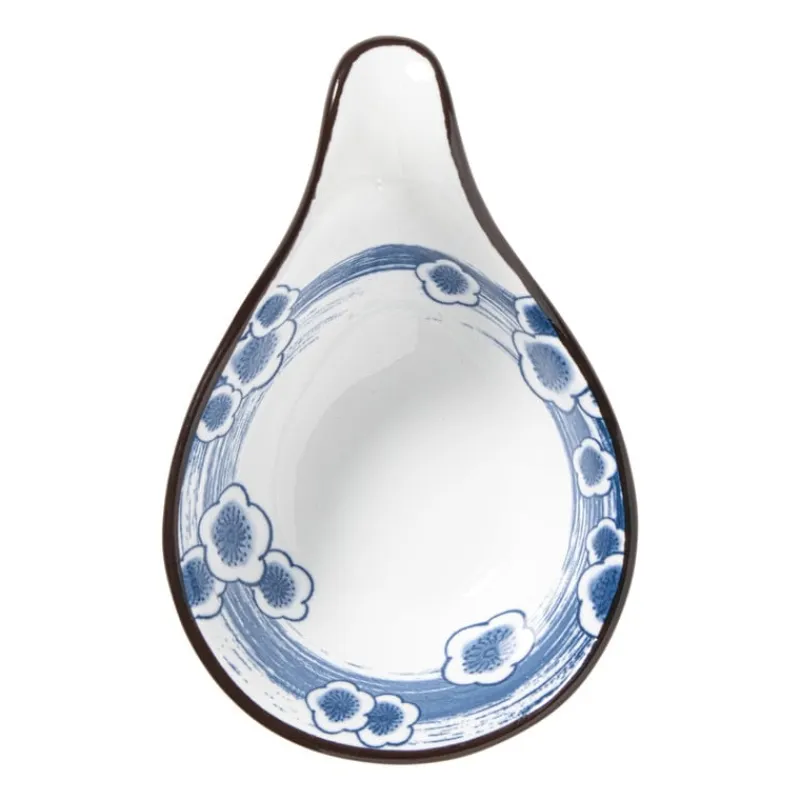 Xenos Sushi Servies|Schalen-Schaaltje Mico met handvat bloemen - blauw/wit - 3x8x12.5 cm