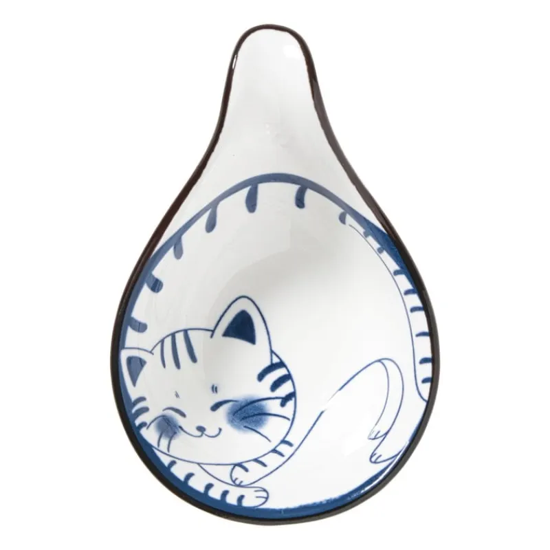 Xenos Sushi Servies|Schalen-Schaaltje Mico met handvat kat - blauw/wit - 3x8x12.5 cm