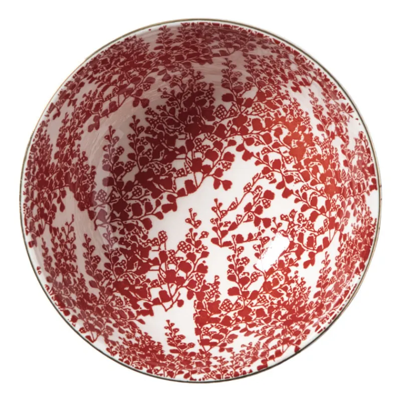 Xenos Schalen-Schaaltje Mirna blaadjes klein - rood/wit - ø12x5.8 cm