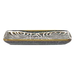 Xenos Sushi Servies|Tapasservies-Schaaltje Nori rechthoekig - blauw/bruin -2x20.5x11 cm