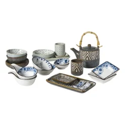 Xenos Sushi Servies|Tapasservies-Schaaltje Nori rechthoekig - lichtblauw/wit - 2x10x7.5 cm