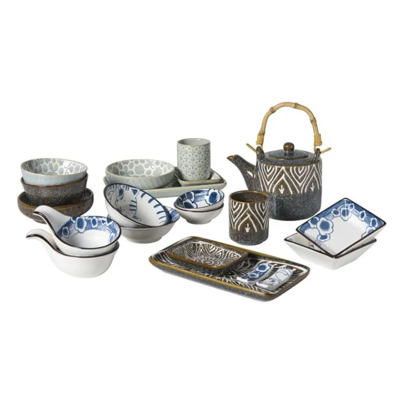 Xenos Sushi Servies|Tapasservies-Schaaltje Nori rond - lichtblauw/wit - ø12x3.5 cm