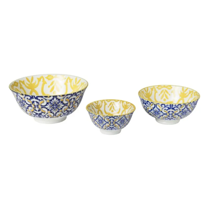 Xenos Tapasservies|Schalen-Schaaltje Nour - blauw/geel - ø15.8x7.3 cm