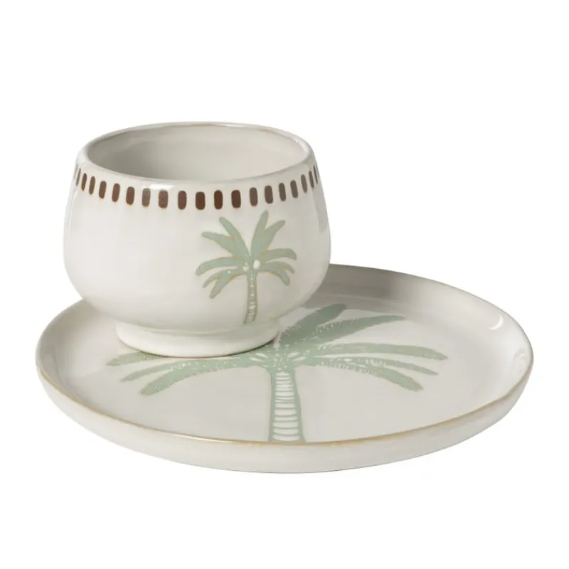 Xenos Schalen-Schaaltje palmboom - beige/groen - ø11.15x8.5 cm