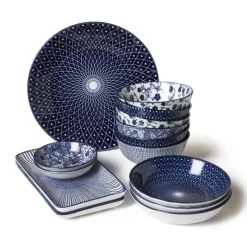 Xenos Sushi Servies|Schalen-Schoteltje blue print - flowers - ⌀9.5 cm