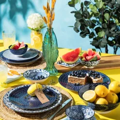 Xenos Sushi Servies|Schalen-Schoteltje blue print - flowers - ⌀9.5 cm