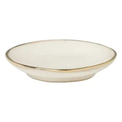 Xenos Thee Accessoires-Schoteltje met gouden rand - beige - ø9 cm