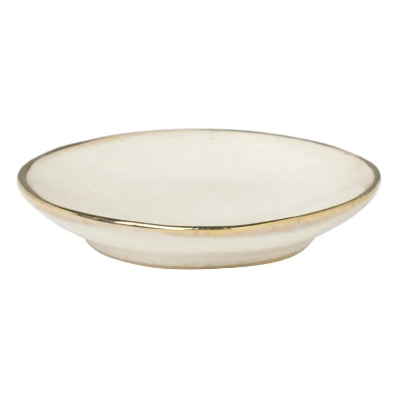 Xenos Thee Accessoires-Schoteltje met gouden rand - beige - ø9 cm