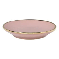 Xenos Thee Accessoires-Schoteltje met gouden rand - roze - ø9 cm