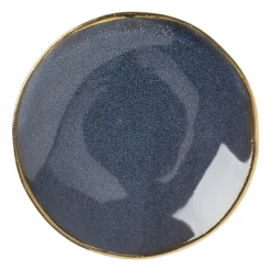 Xenos Thee Accessoires-Schoteltje met gouden rand - donkerblauw- ø9 cm