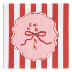 Xenos Kertservetten-Servet candy cane - roze/rood - 33x33 cm